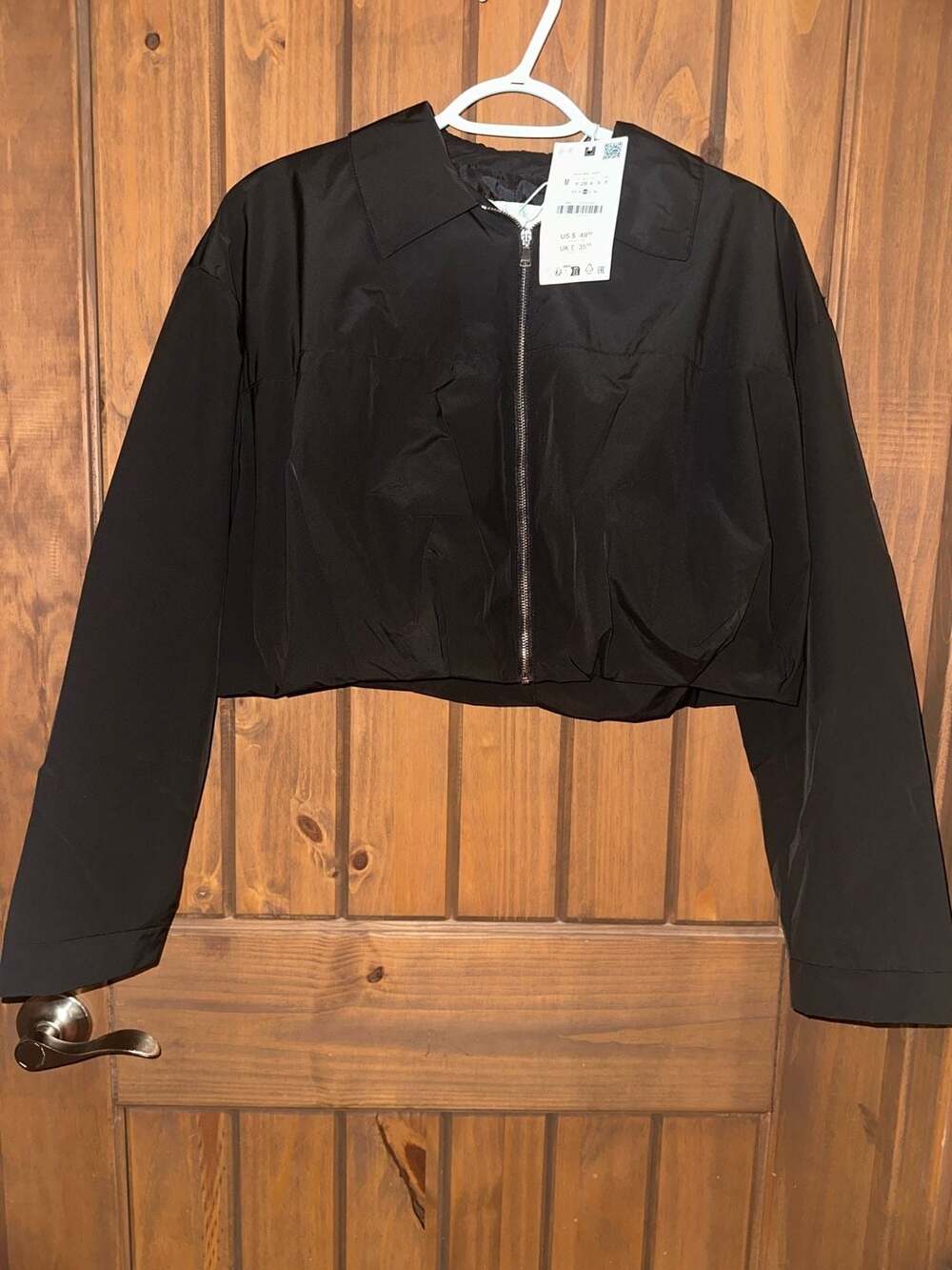 Zara Womens Short Crop Jacket Medium M Black Elastic Drawstring Hem 8481/065 NWT